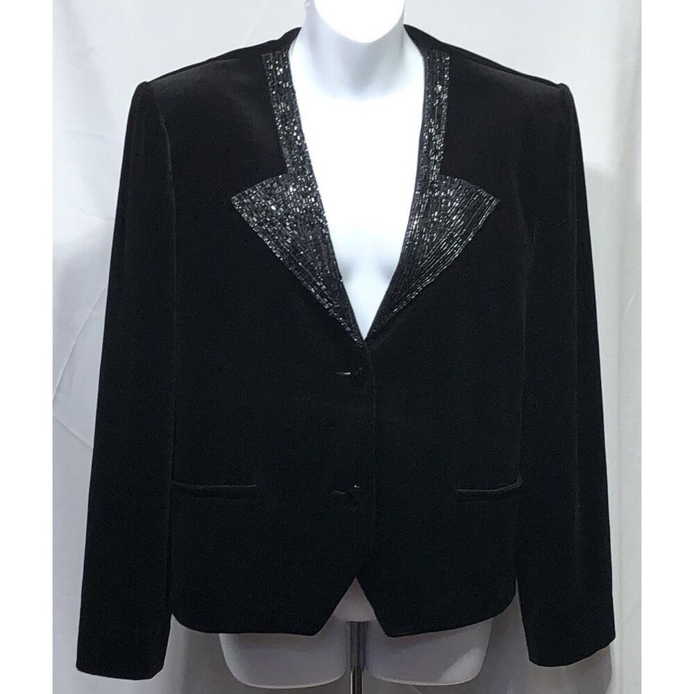 Vintage 90s Act lll Velvet Jacket Blazer 18 Beaded Lapel ILGWN Glam Formal - Picture 8 of 8